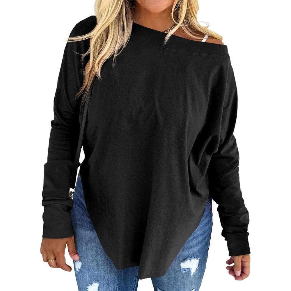 Women's Plus Size Off Shoulder Long Sleeve Tunic Top Casual High-Low Hem